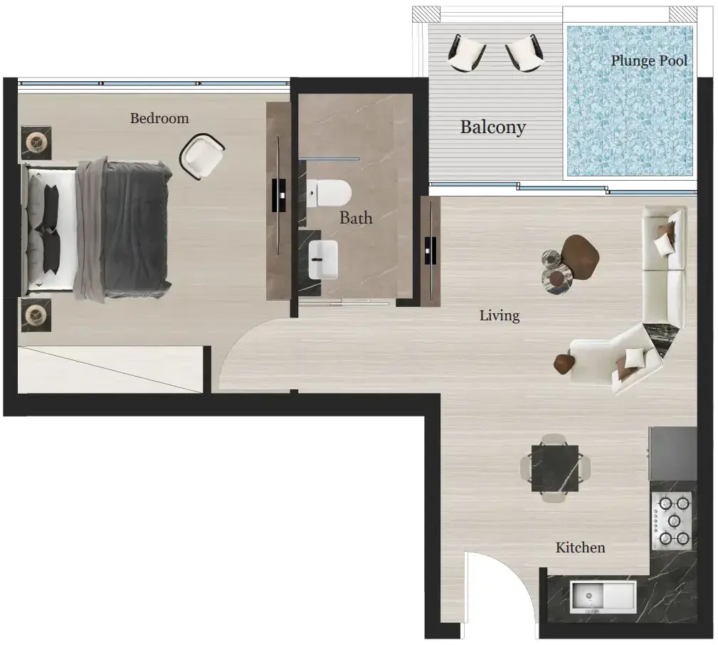 1 Bedroom apartments - Rijas Majan floor plan