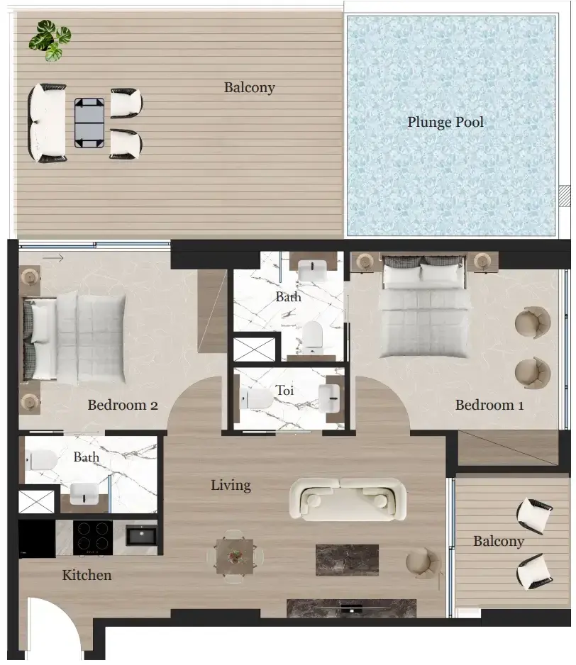 2 Bedrooms apartments - Rijas Majan floor plan