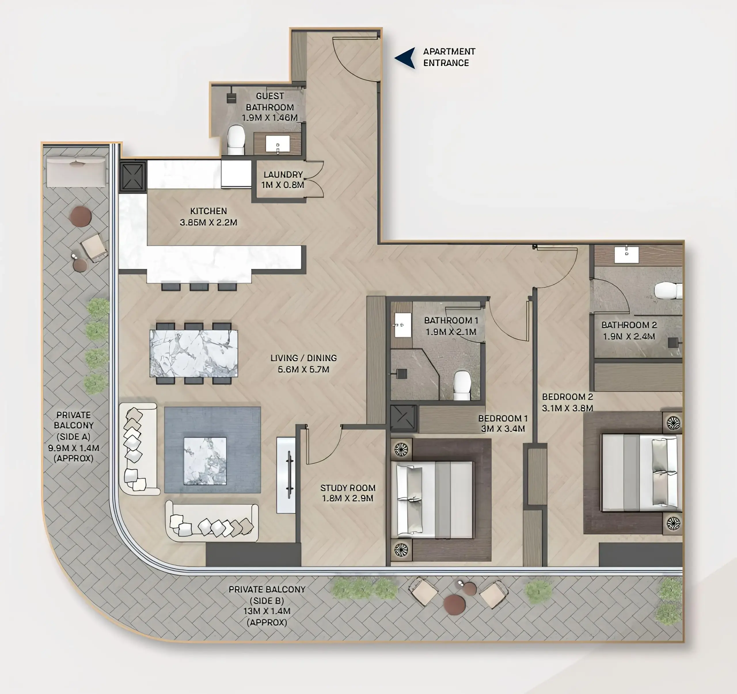 2.5 bedrooms apartments - PG Maison floor plan
