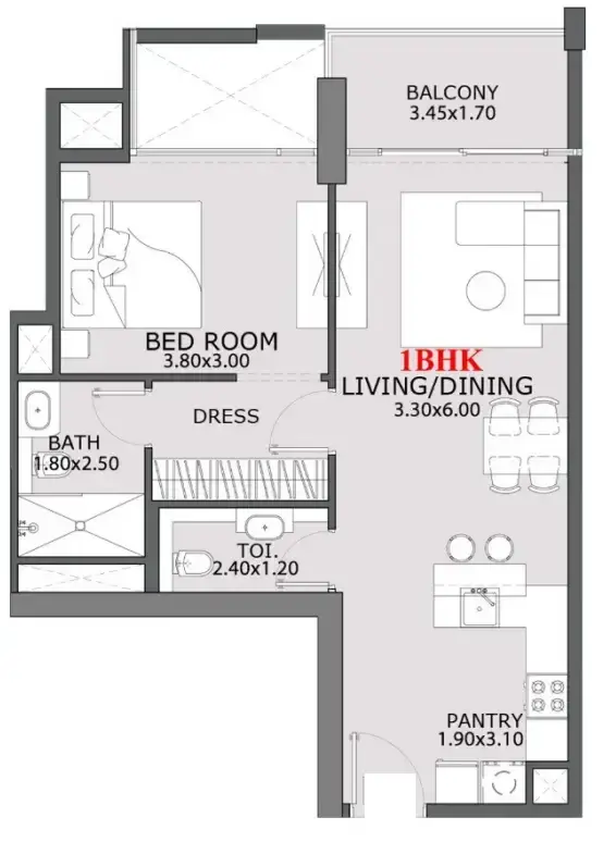 1 Bedroom apartments - Provenza Residences floor plan