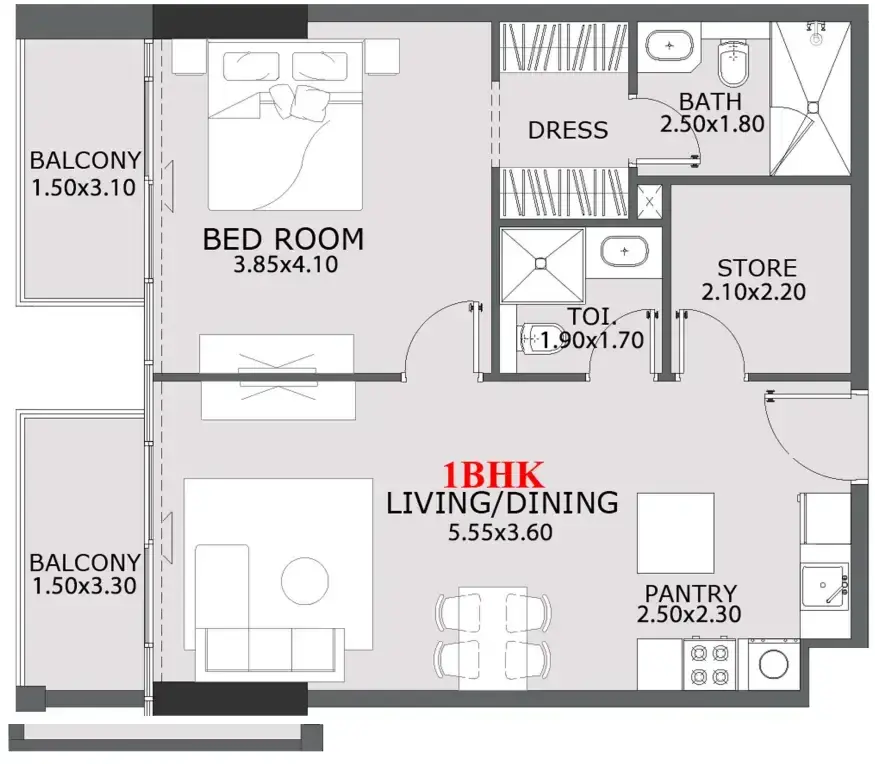 1.5 bedrooms apartments - Provenza Residences floor plan