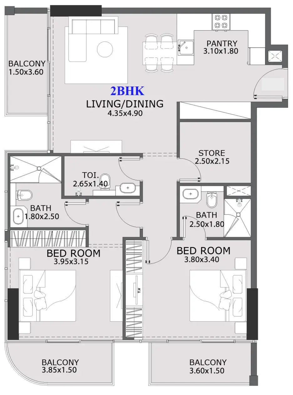 2.5 bedrooms apartments - Provenza Residences floor plan