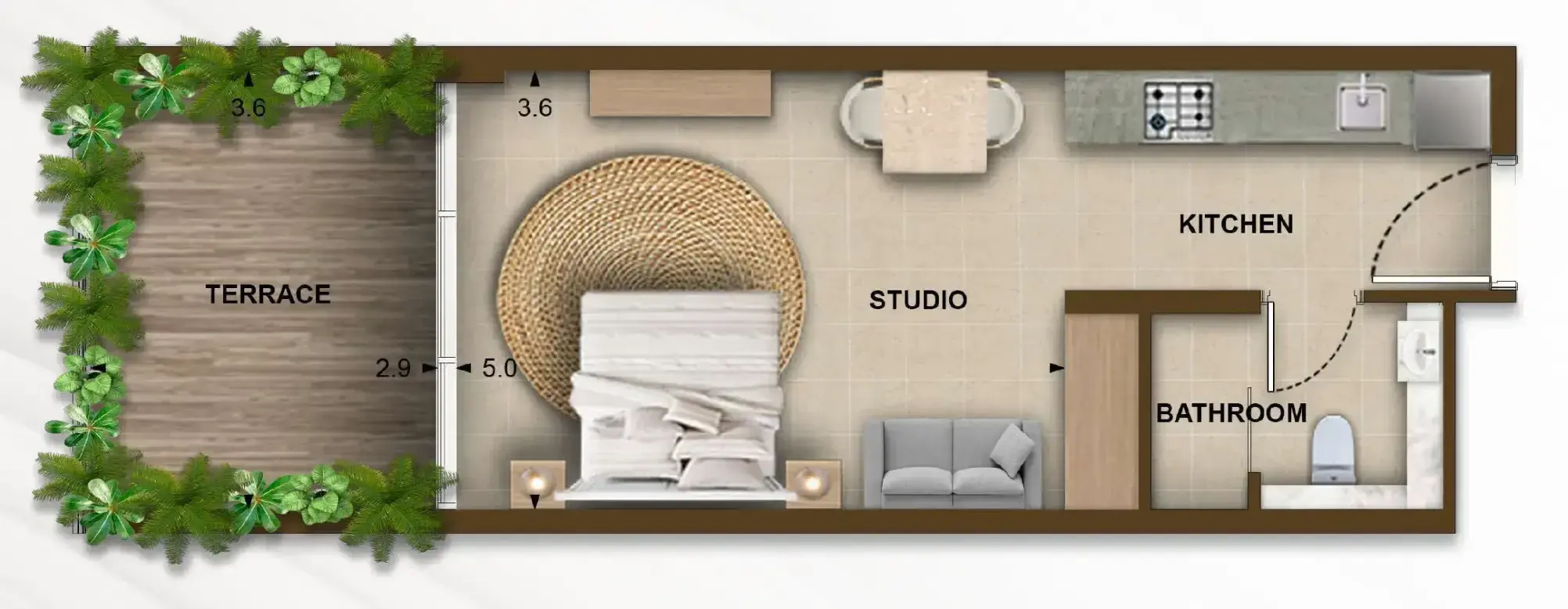 Studio apartments - 105 Residences by Kamdar floor plan