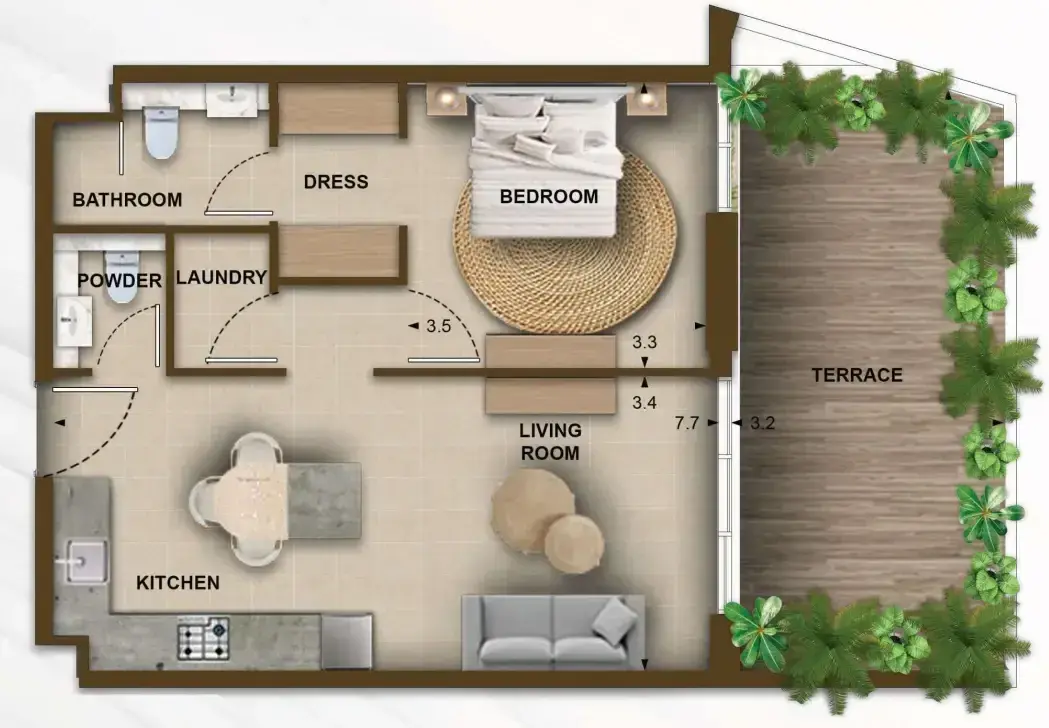 1 Bedroom apartments - 105 Residences by Kamdar floor plan