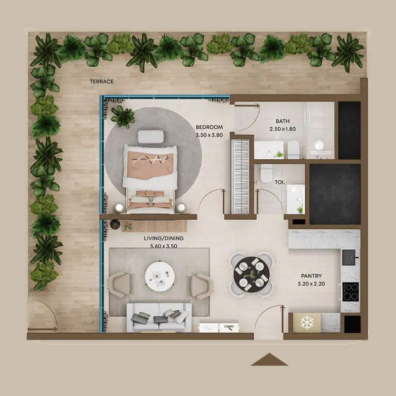 1 bedroom Apartments -  Coventry Residences III floor plan