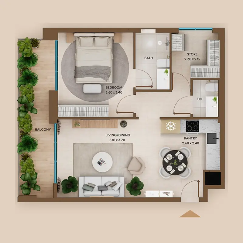 1,5 bedroom Apartments -  Coventry Living floor plan