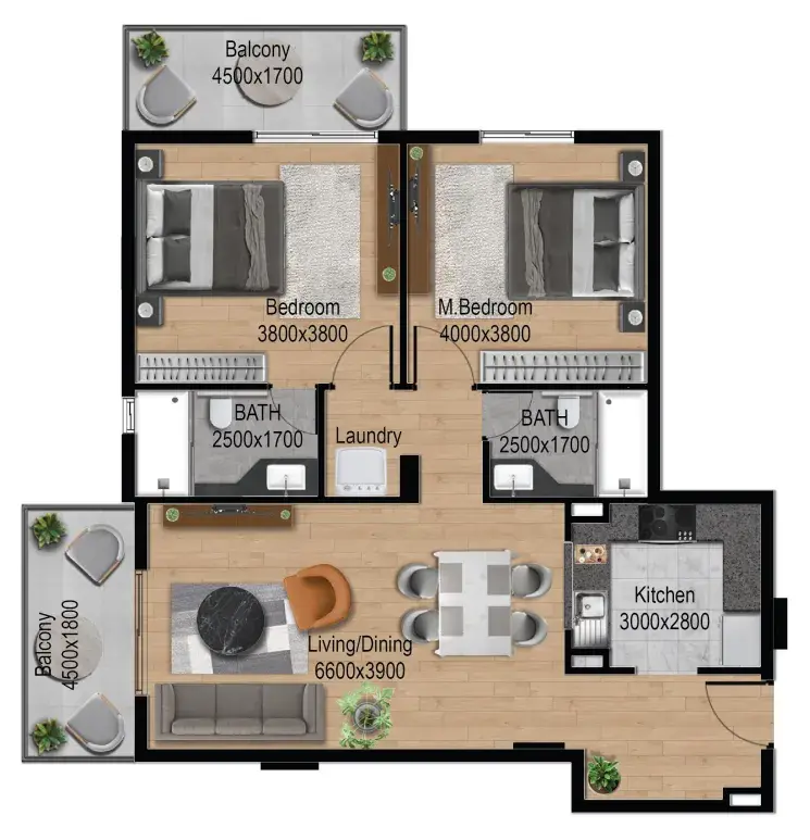 2 Bedrooms apartments - Manam Prime floor plan