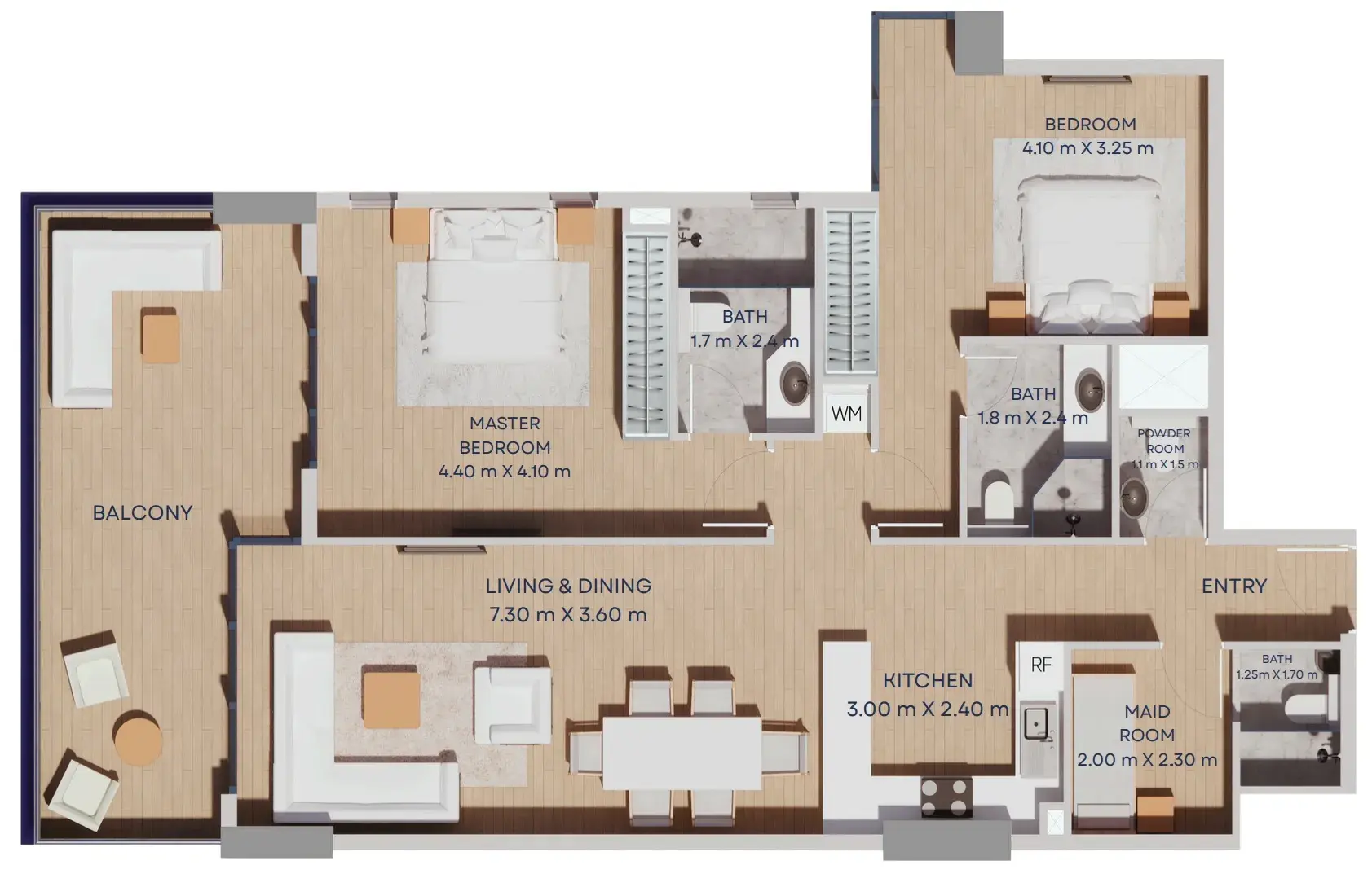 2 Bedrooms apartments - Manam Pearl floor plan