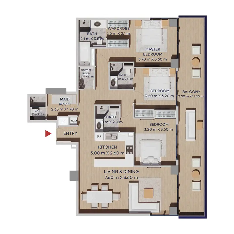 3 bedroom Apartments -  Manam Pearl floor plan