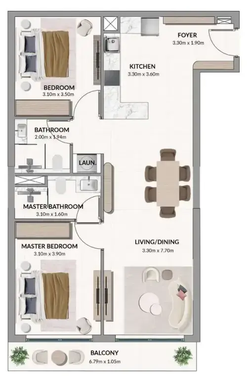 2 Bedrooms apartments - Woodland Terraces floor plan