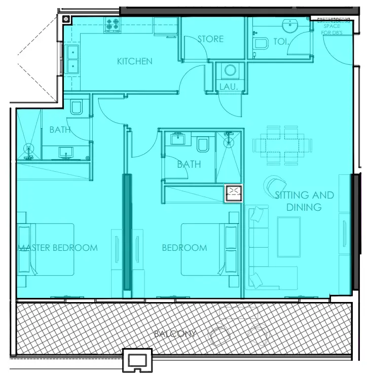 2 Bedrooms apartments - Amer Al Ghurair Residences floor plan