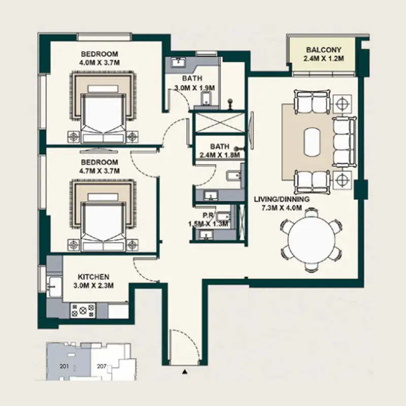 2 Bedrooms apartments - Exotica by Al Marina floor plan
