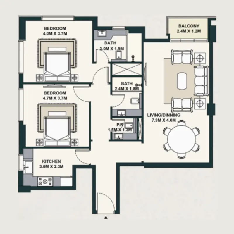 2 bedroom floor plan