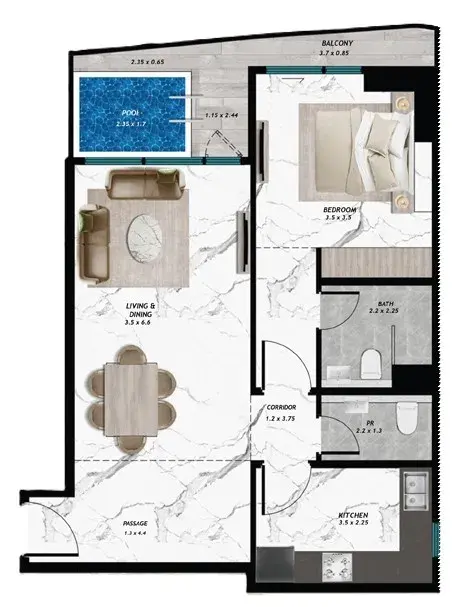 1 Bedroom apartments - Samana Barari Views 2 floor plan