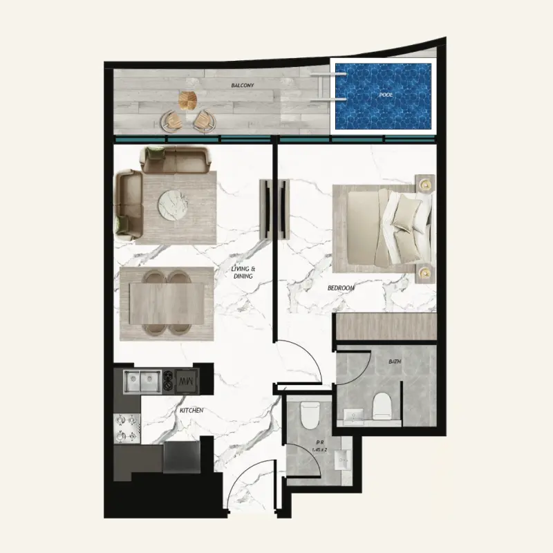 1 bedroom floor plan