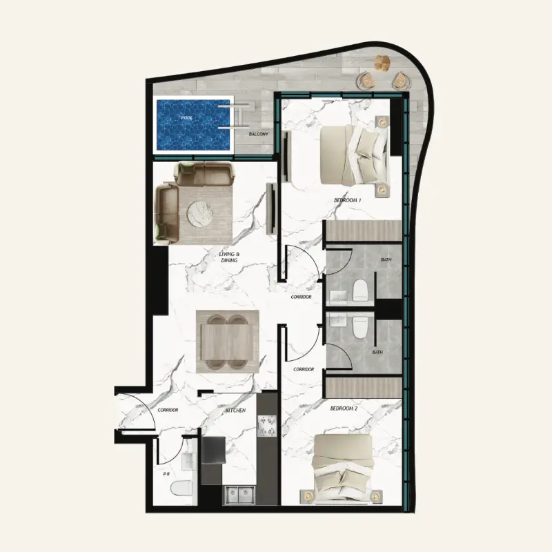 2 bedroom floor plan