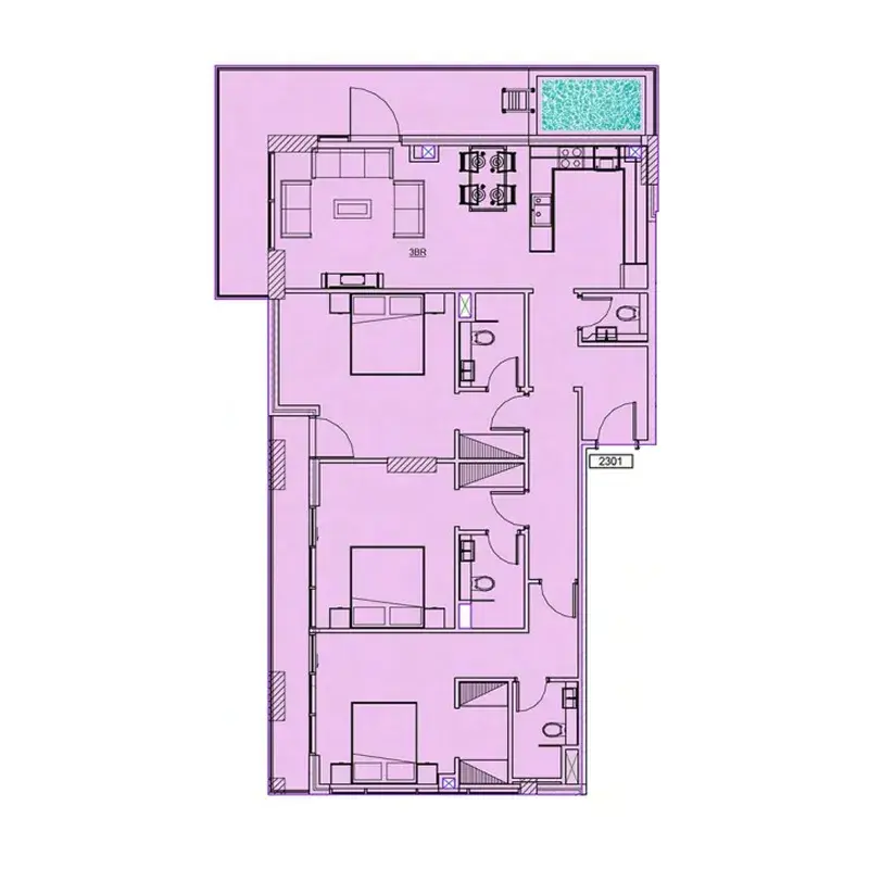 3 Bedrooms apartments - Samana Waves Phase II floor plan