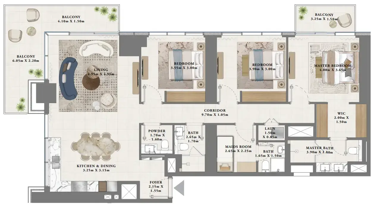 3 Bedrooms apartments - Altan floor plan