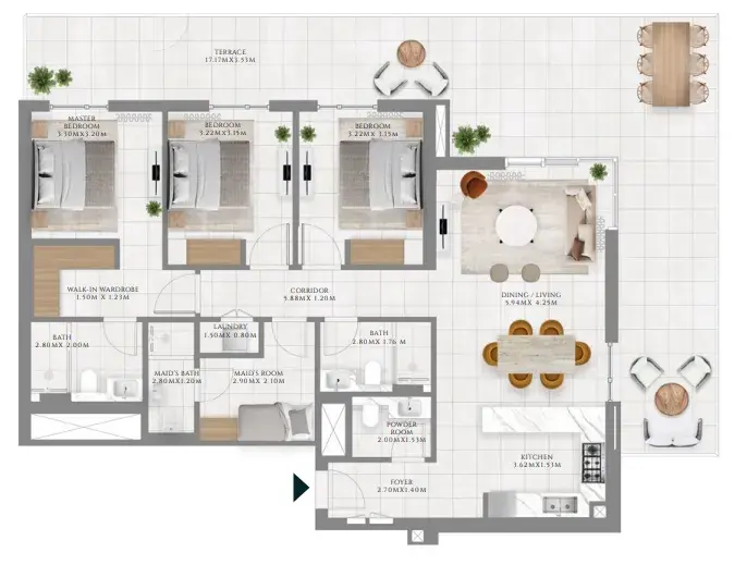 3 Bedrooms apartments - Park Lane floor plan