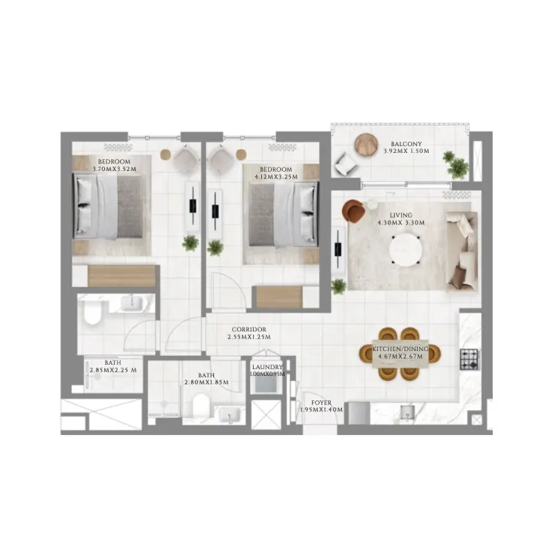 2 bedroom floor plan