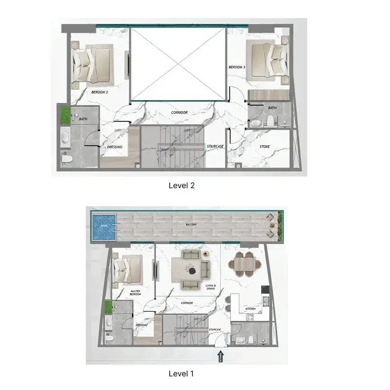 3 Bedrooms apartments - Samana Barari Heights floor plan