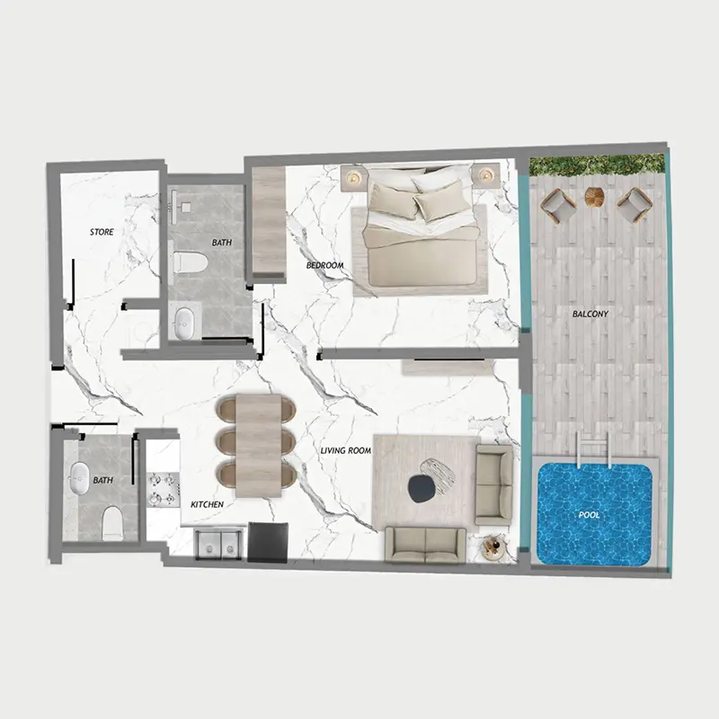 1 bedroom + pool Apartments -  Samana Barari Heights floor plan