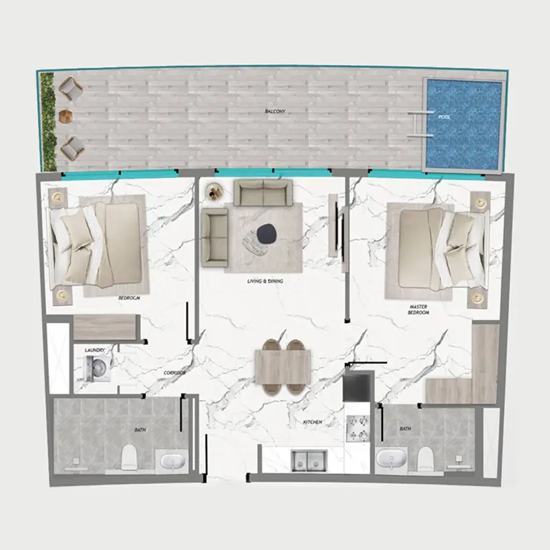 2 bedroom + pool Apartments -  Samana Barari Heights floor plan