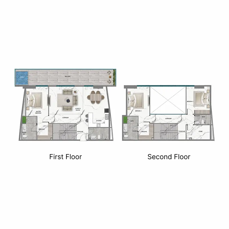3 bedroom + pool Duplex -  Samana Barari Heights floor plan
