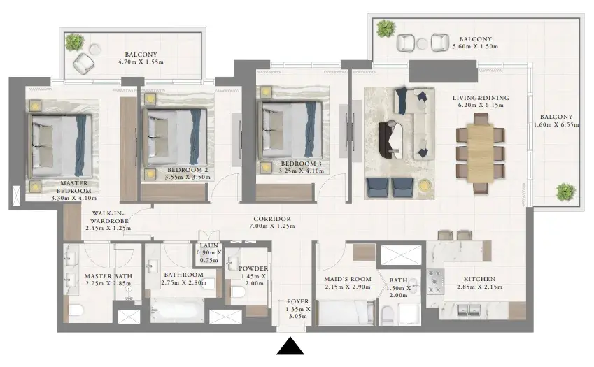 3 Bedrooms apartments - Marina Cove floor plan