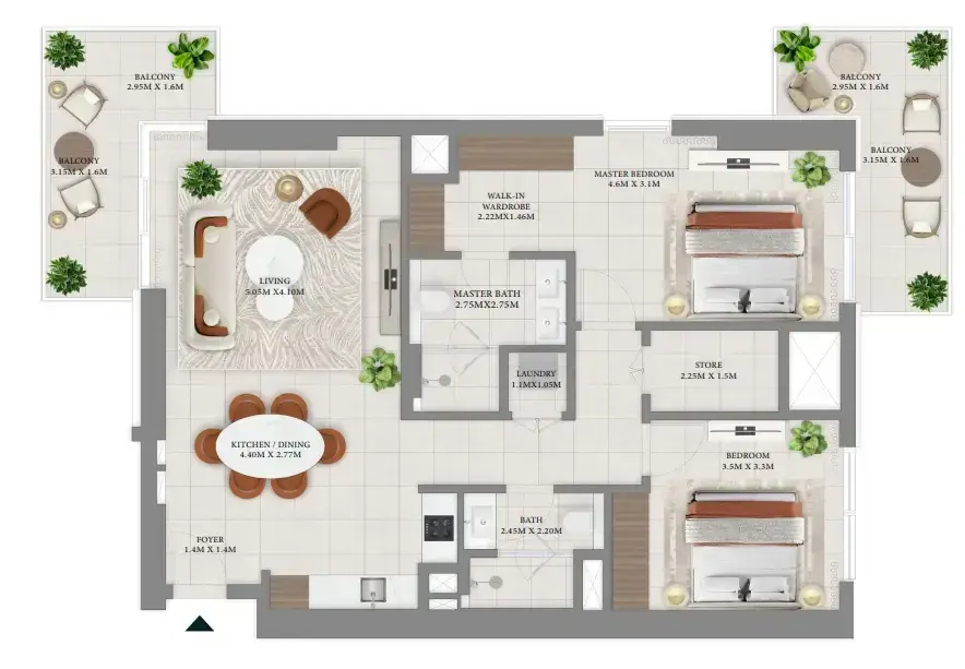 2 Bedrooms apartments - Vida Residences Hillside floor plan