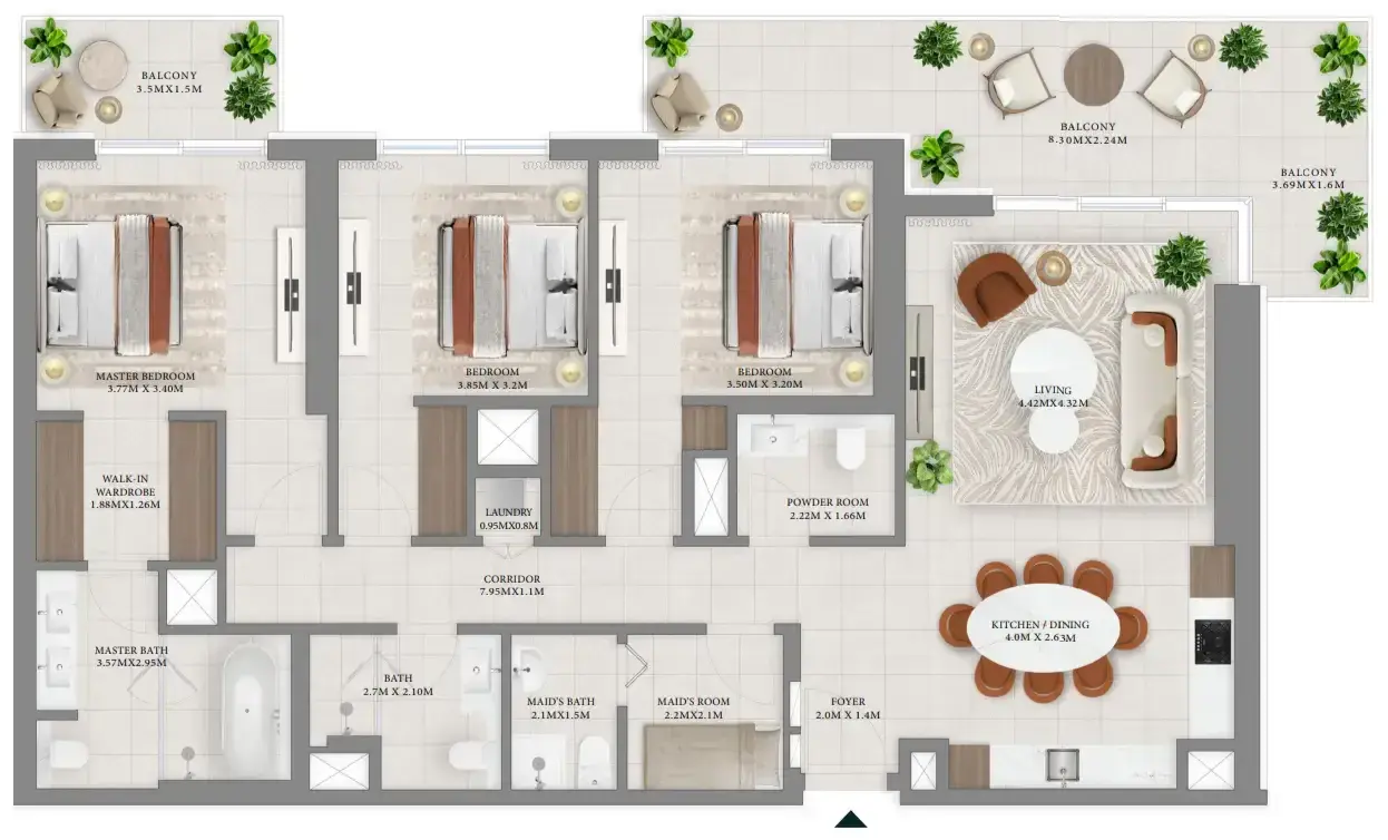 3 Bedrooms apartments - Vida Residences Hillside floor plan