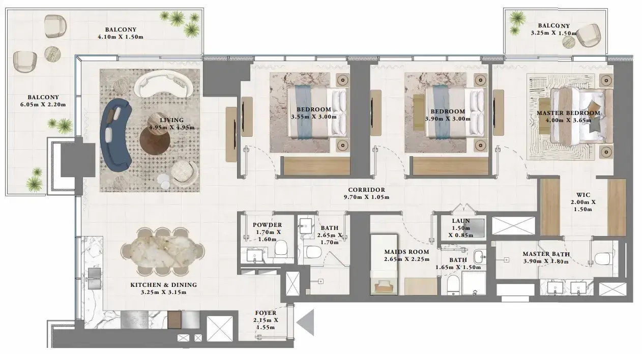 3 Bedrooms apartments - Albero floor plan