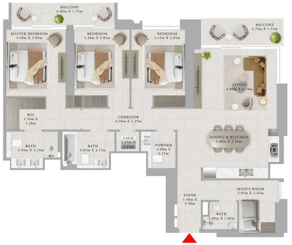 3 Bedrooms apartments - Valo floor plan