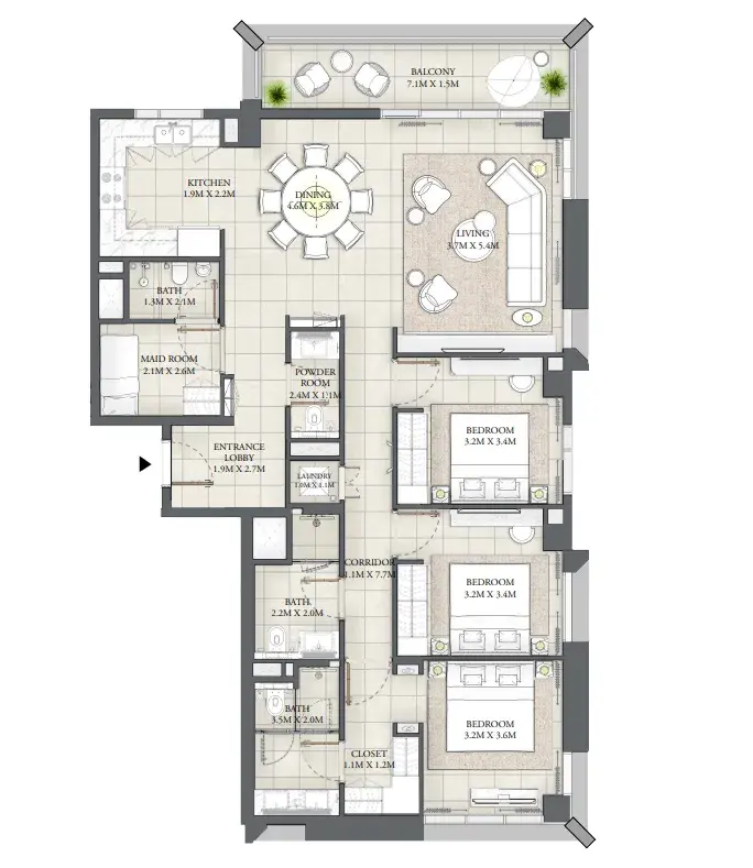 3 Bedrooms apartments - Mangrove floor plan