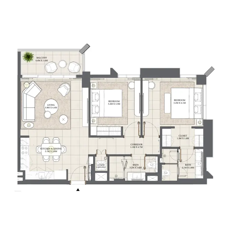 2 bedroom floor plan