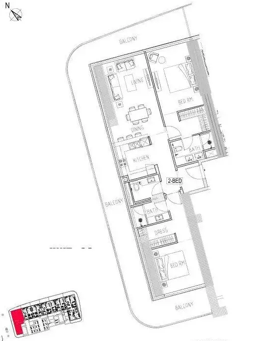 2 Bedrooms apartments - Damac Bay 2 floor plan