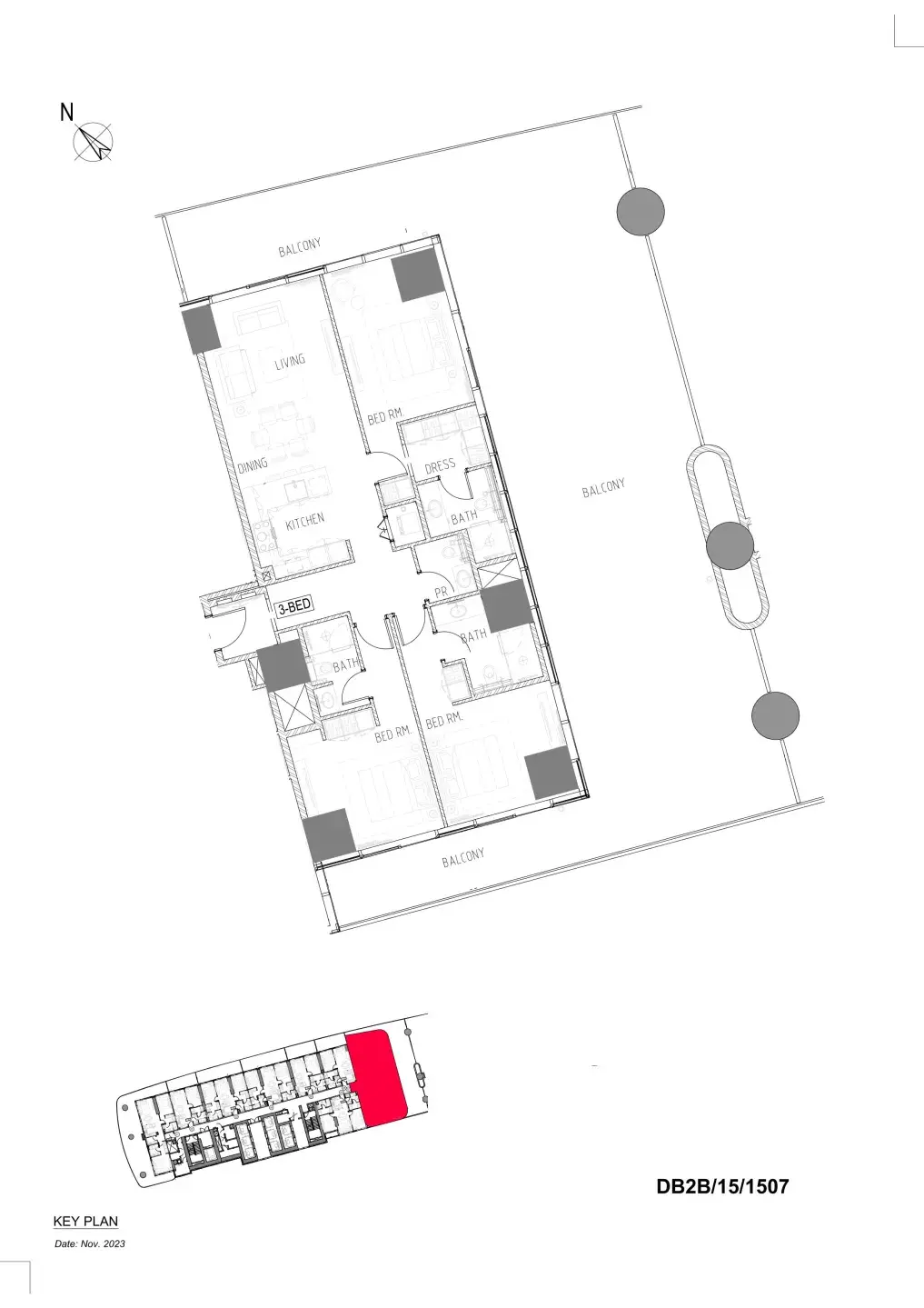 3 Bedrooms apartments - Damac Bay 2 floor plan