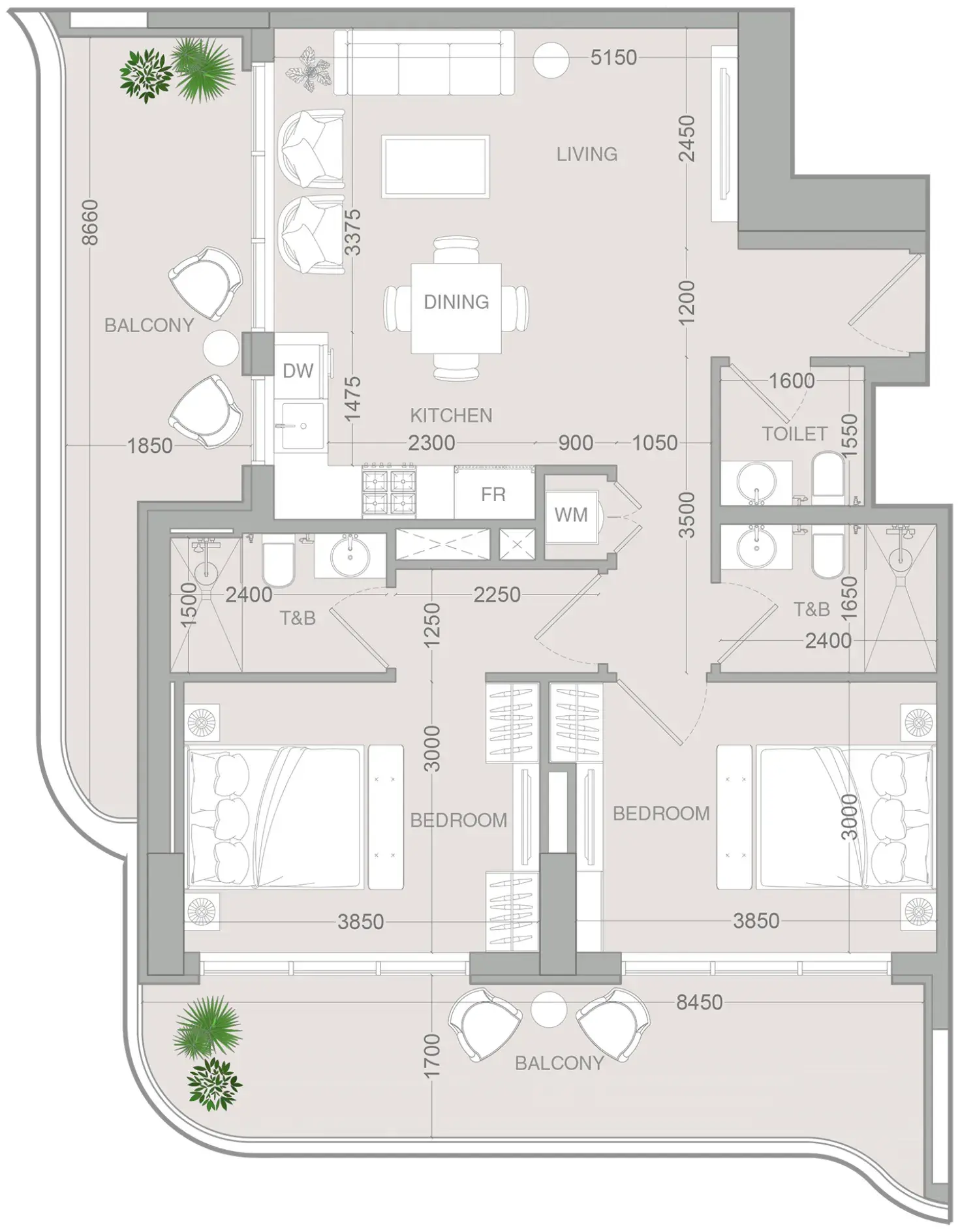 2 Bedrooms apartments - ALTA V1EW floor plan