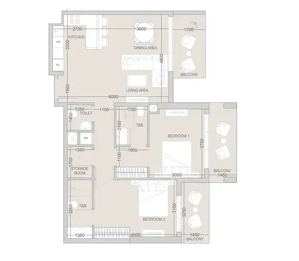 2 Bedrooms apartments - The Fifth floor plan