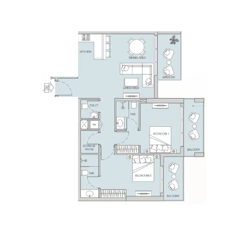 2 bedroom Apartments -  The Fifth floor plan