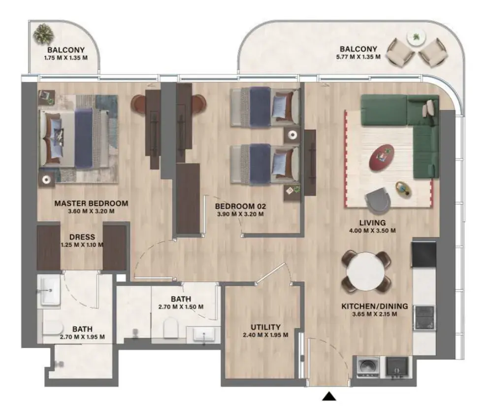 2 Bedrooms apartments - Velos Residence floor plan
