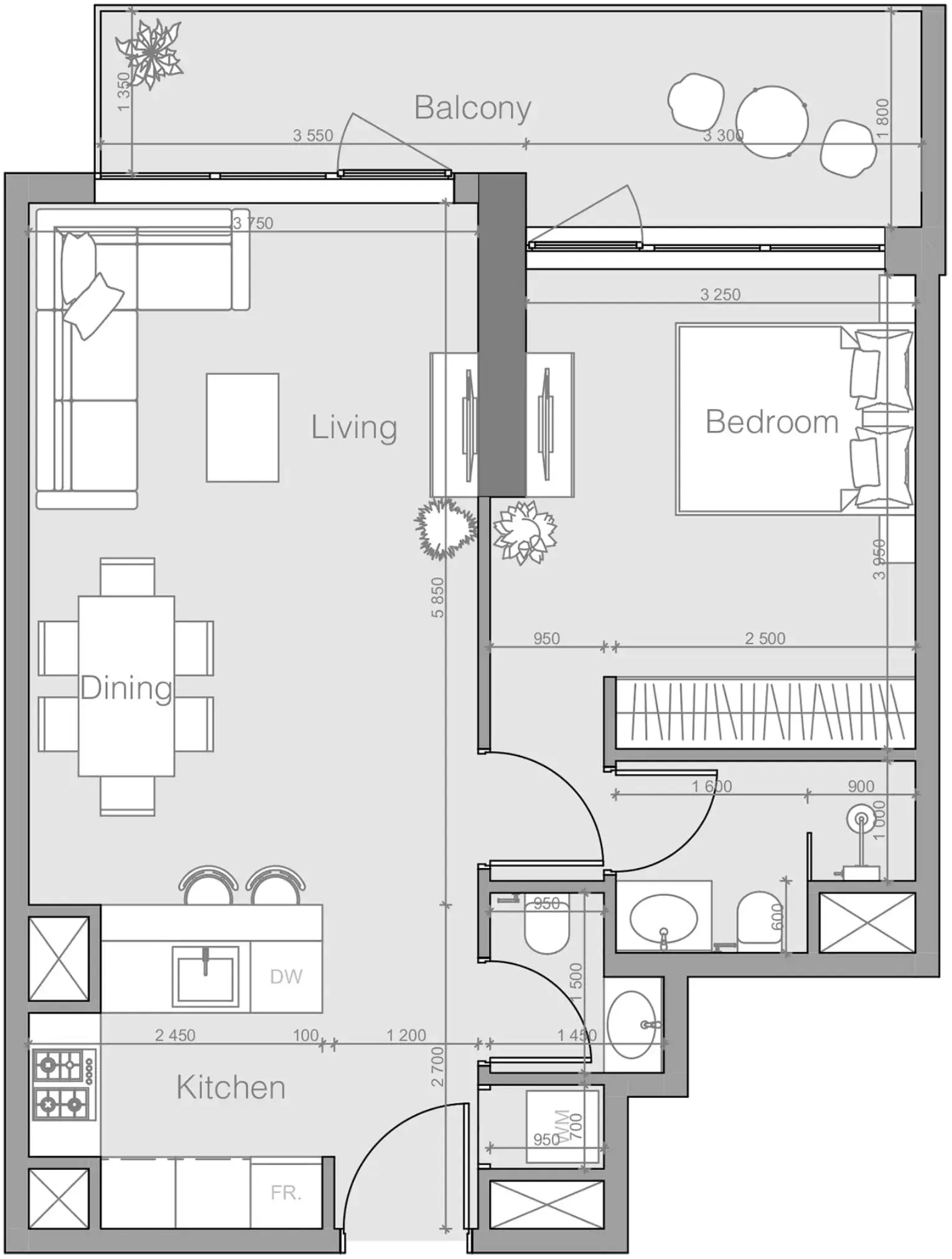 1 Bedroom apartments - Ozone 1 floor plan