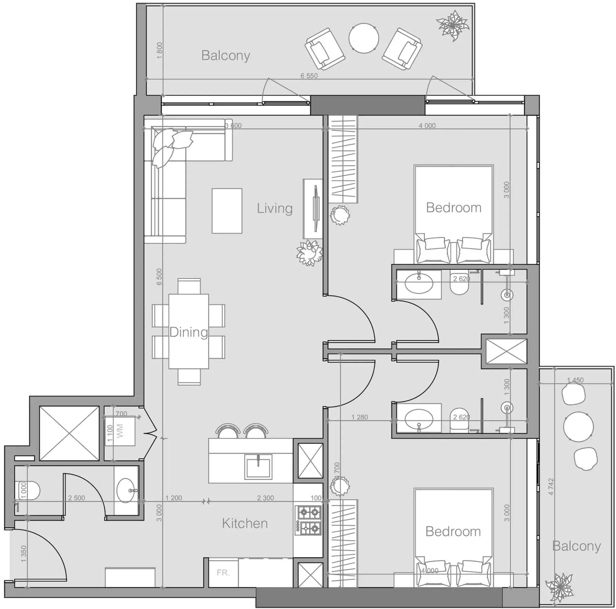 2 Bedrooms apartments - Ozone 1 floor plan