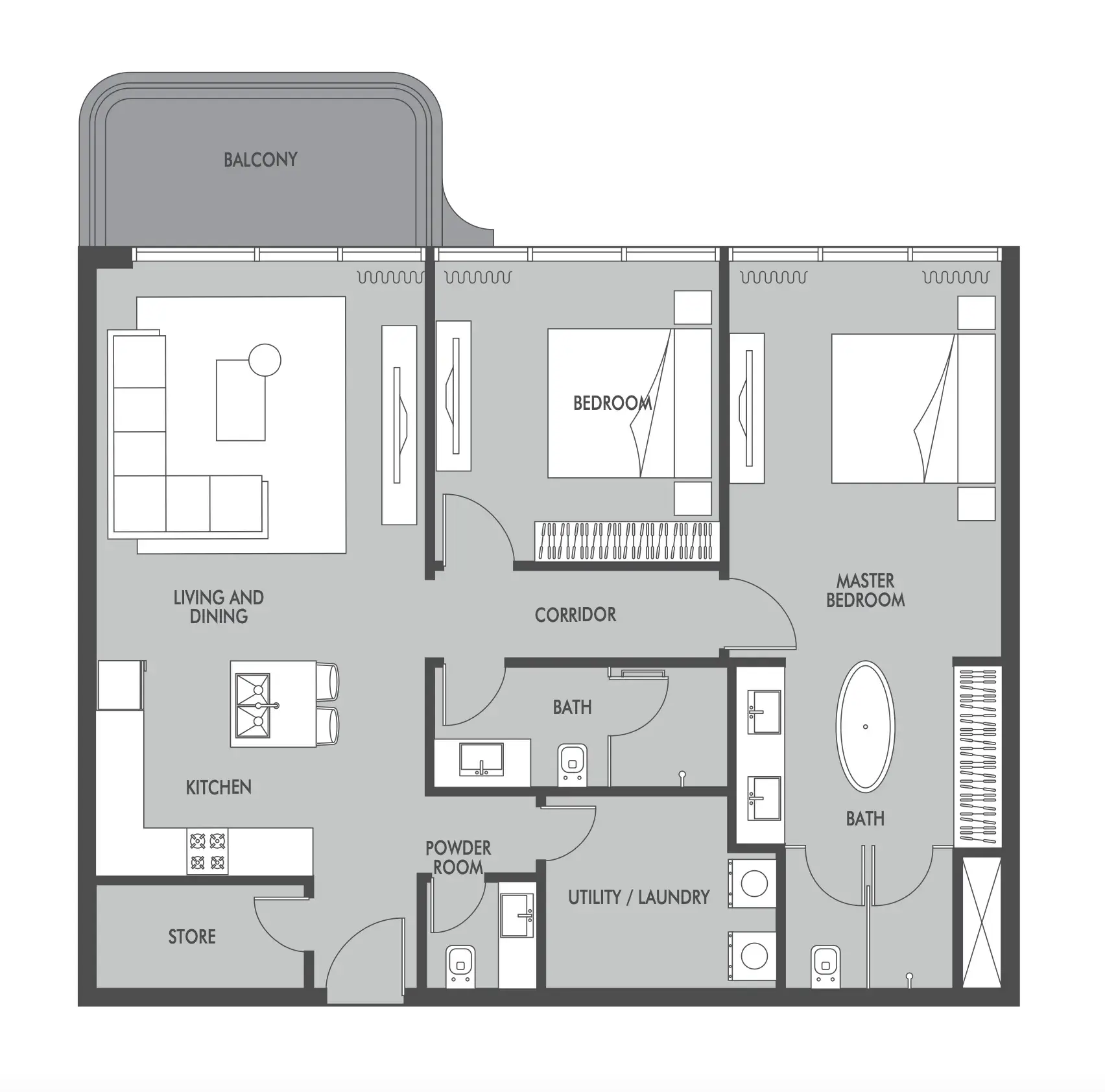2 Bedrooms apartments - Seaside by Prestige One floor plan