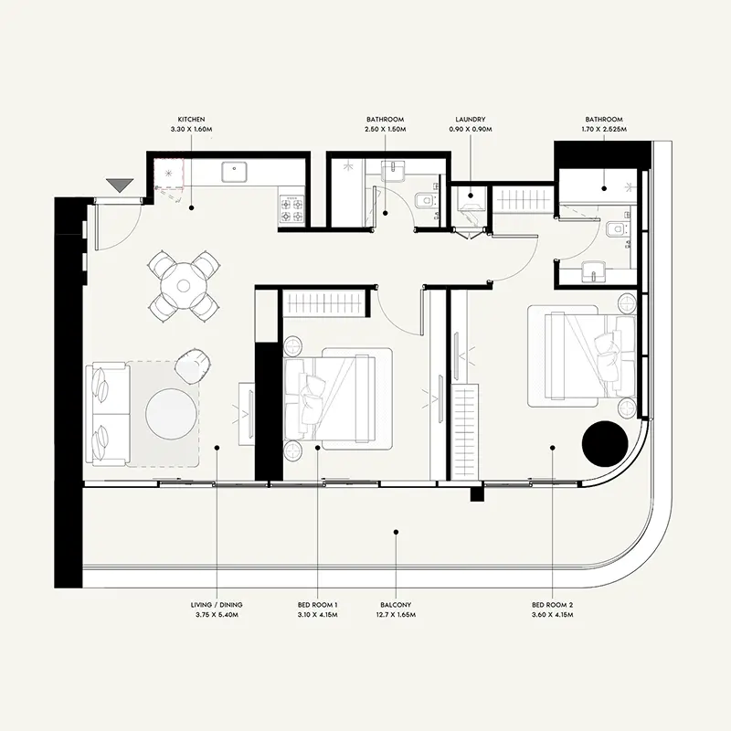 2 bedroom Apartments -  Azizi Milan floor plan