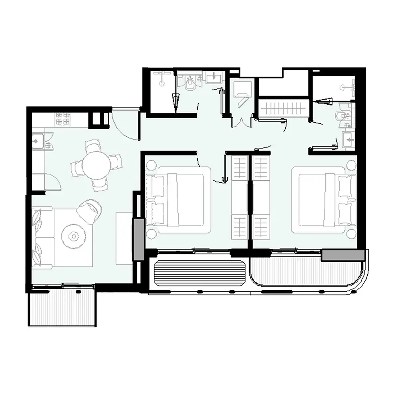 2 bedroom Apartments -  Azizi David floor plan