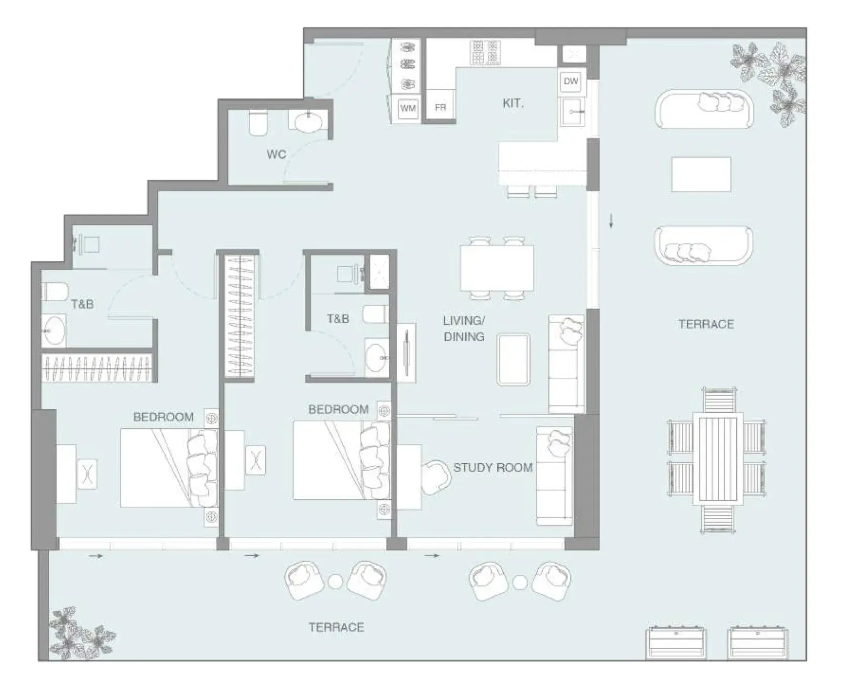 2.5 bedrooms apartments - LUM1NAR floor plan
