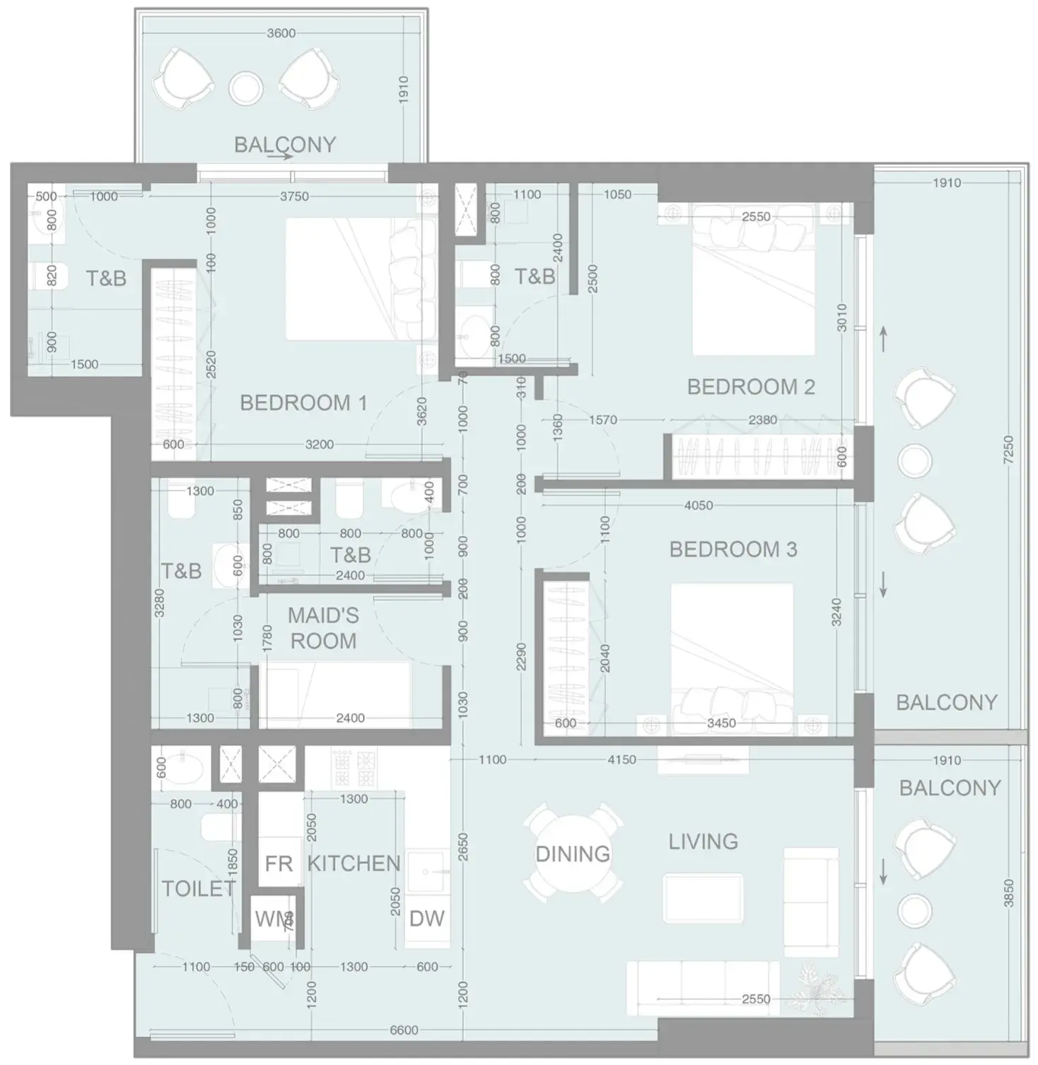 3 Bedrooms apartments - LUM1NAR floor plan