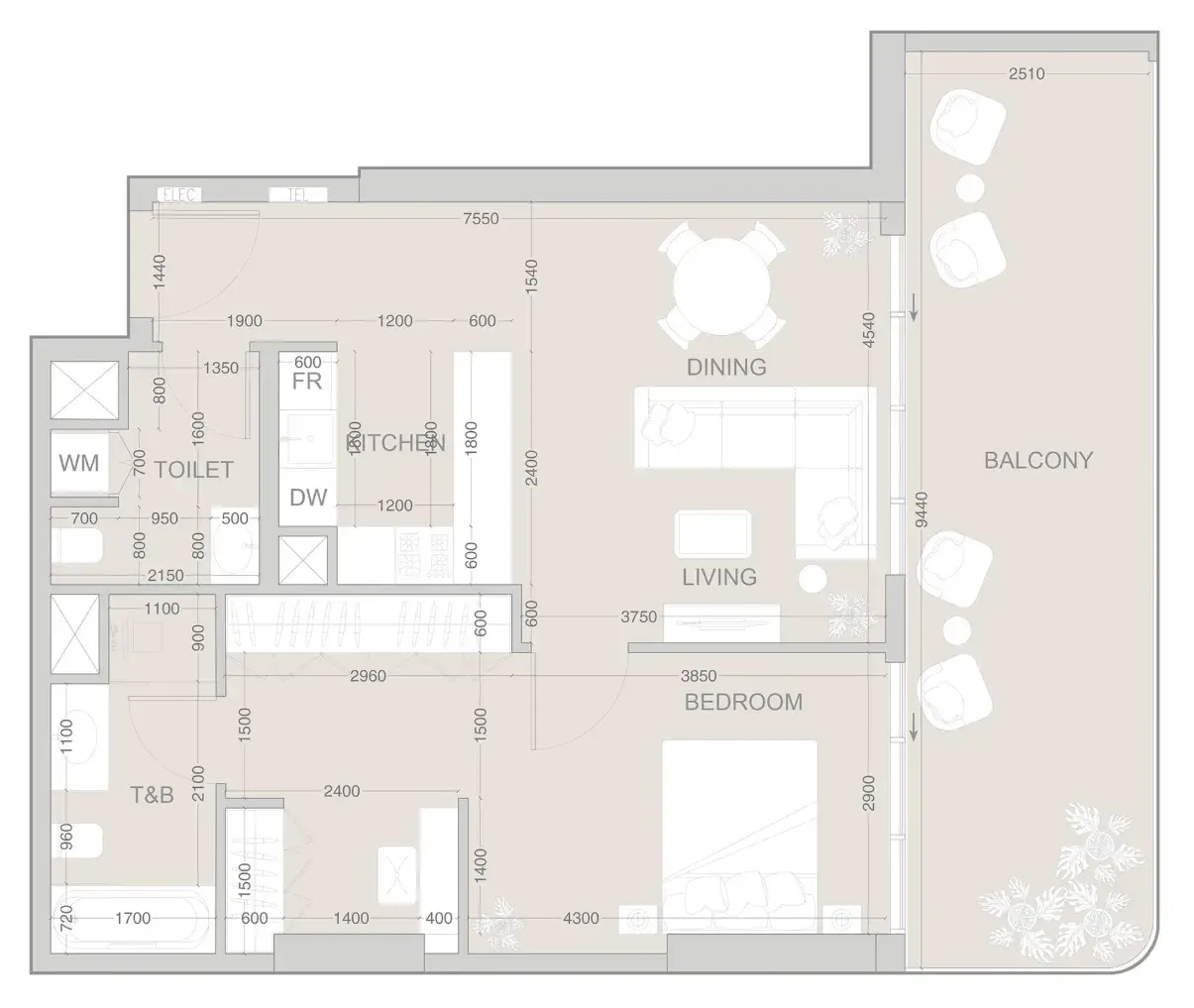 1 Bedroom apartments - EVERGR1N House floor plan