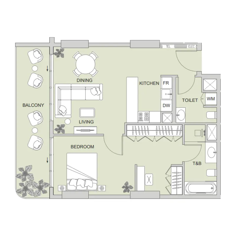 1 bedroom floor plan